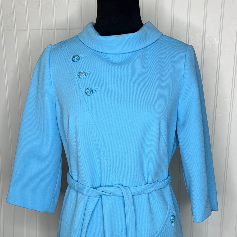 Vintage Knit Light Blue 3/4 Sleeve Dress - Picture 2 of 14